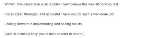 LinkedIn featured image showing a client message praising an AI SEO audit deliverable