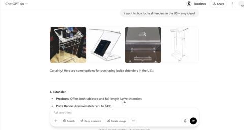 LinkedIn featured image about ranking on ChatGPT for lucite shtenders