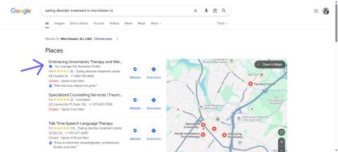 LinkedIn featured image showing a local SEO result for Morristown mental health searches