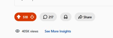 Reddit post stats showing 405,000 views