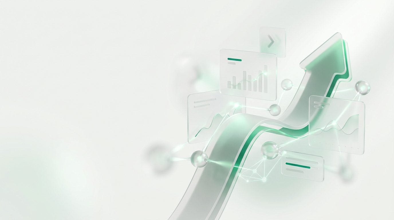 Abstract visualization of search rankings rising with connected data nodes