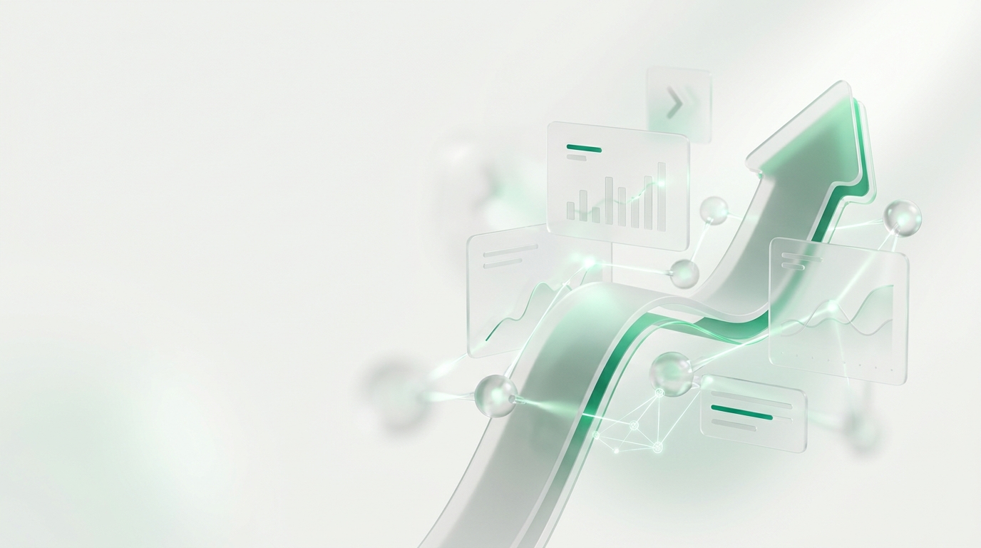 Abstract visualization of search rankings rising with connected data nodes